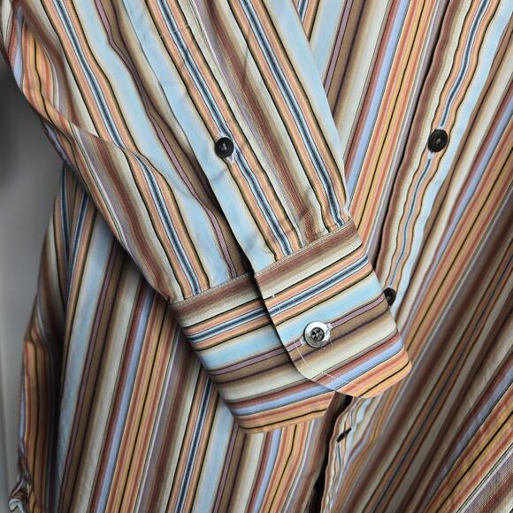 IKE BEHAR Trim Mens Striped Collared Button-Down Shirt Neck 17 Size Large - Picture 8 of 9